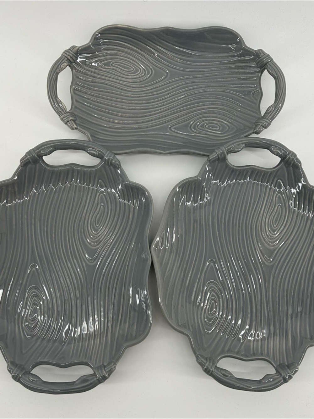 Temp-Tations Gray Woodgrain Ceramic Serving Trays Set
